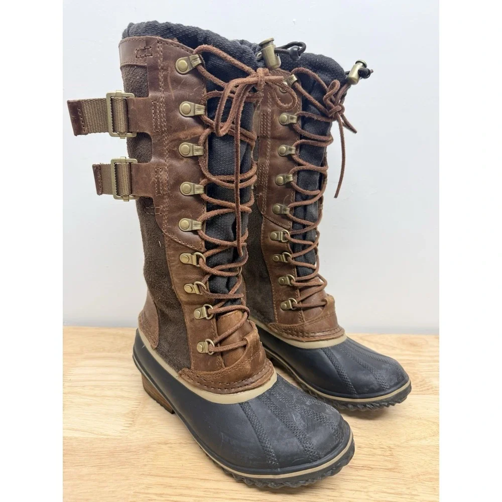 Sorel Conquest Carly Tall Duck Boots Womens 7 Brown Waterproof NL2273 #23